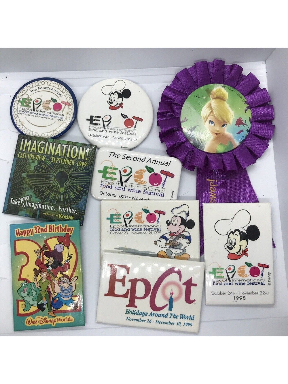 Vtg Lot 9 Disney Buttons Disney land World Cast Member Movie Birthday Pin Back